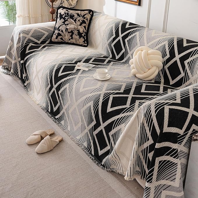 ROOMLIFE Couch Cover 3 Cushion Sofa, Washable Non Slip Furniture Sofa Protector Cover, Soft Chenille Sofa Slipcovers Sectional L Shape Dogs Couch Cover Throw Blanket with Tassels 71''X150'' - Image 7