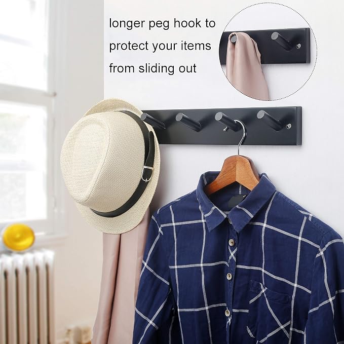 WEBI Coat Rack Wall Mounted,16" Hole to Hole,Coat Hanger Wall Mount with 5 Hooks for Hanging Coats,Hook Rack Peg Rail for Hats,Jacket,Clothes,Towels,Black,2 Packs - Image 5
