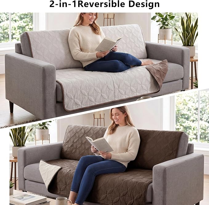 Waterproof Couch Cover for Dogs - Washable Pets Furniture Protector | TPU Leak-Proof Liner, Lightweight & Reversible, Fits Chair, Sofa, Bed, 40" x 50" , Chocolate/Cream - Image 4