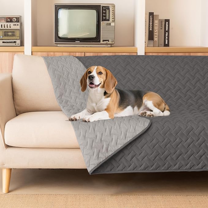 gogobunny 100% Double Sided Waterproof Dog Blanket Soft Pet Bed Cover Reversible Protect Furniture Couch Sofa Car for Puppy Cat Kids (Dark Grey/Light Grey, 68x82 Inch (Pack of 1)) by gogobunny