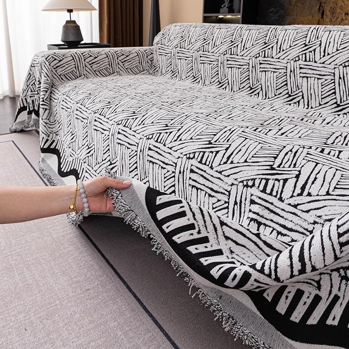 ROOMLIFE Couch Cover 3 Cushion Sofa, Washable Non Slip Furniture Sofa Protector Cover, Soft Chenille Sofa Slipcovers Sectional L Shape Dogs Couch Cover Throw Blanket with Tassels 71''X134'' - Image 4