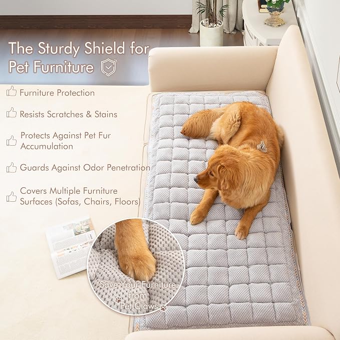 Couch Cover for Sofa, Sectional Couch Cover for Dogs, Sofa Cover Washable, Cushion Cover Blanket Pad Bed Mat for Pets, Chenille Furniture Protector, Grey, 27.6x59in - Image 2