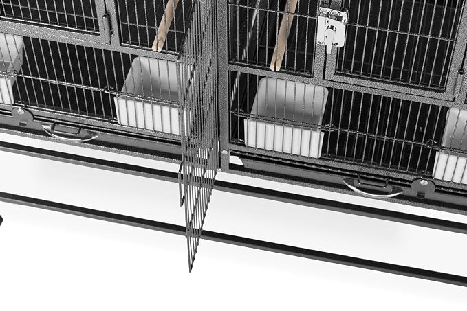 Prevue Pet Products Deluxe Divided Breeder Cage - Stackable Breeding Cage with Divider, Stand Alone Enclosure with Wooden Perches, Food and Water Cups, for Finches, Canaries, and Small Birds - Black - Image 6