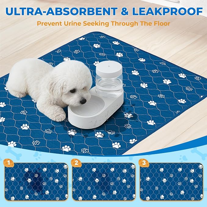 Fostanfly Non Slip Washable Dog Pee Pads, 24"x72" (2x6ft)-1 Pack, Blue | Reusable Puppy Pee Pads with Great Urine Absorption, Dog Mats for Whelping, Potty, Runner Rug for Hallway, Entryway, Bedroom - Image 3