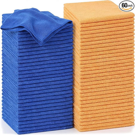 Nuenen 60 Pcs Microfiber Cleaning Cloths for Cars 16 x 16 Inch Ultra Absorbent Car Towels Drying Reusable Cleaning Supplies House Kitchen Window Microfiber Towel (Yellow,Blue) by Nuenen