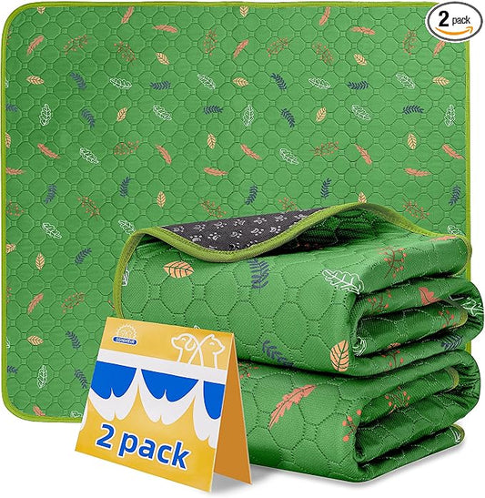Sunheir Washable Pee Pads for Dogs 2-Pack Reusable Puppy Pads Pet Training Pads, Waterproof Dog Pee Pads for Crate, Whelping Pad, Non-Slip Protects Against Urine Leakage (Leaves - Green, 18x24) by SUNHEIR