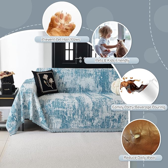 MYSKY HOME Boho Couch Cover for Dogs Washable Sage Abstract Couch Sofa Protector for Cats Pets Friendly Chenille Geometric Sofa Covers Soft Durable Farmhouse Sofa Slipcovers, 91" X118" - Image 3