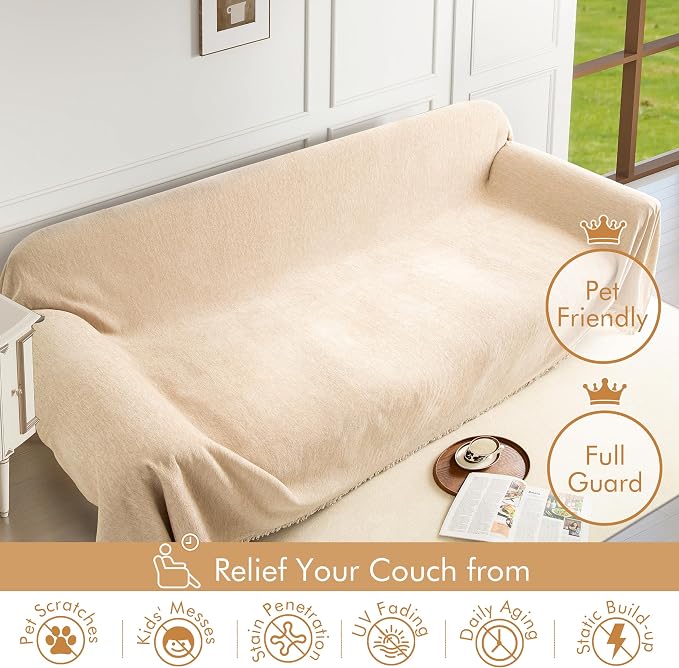 Couch Cover for 3 Cushion Couch Sofa Pet Friendly, Chenille Sectional L Shaped Sofa Cover Washable for Dogs Cats Kids, Leather Furniture Protector Slipcover Decor for Living Room, 91"x134" - Image 3