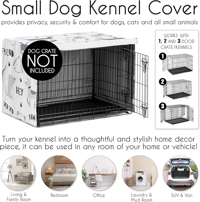 Sweet Jojo Designs 30in. Small/Medium Dog Crate Cover (Cartoon Puppy Print) Pet Cage, Kennel Covers (Neutral, Modern, Bulldog, Wiener Doggy, Paws, Whimsical, Playful, Woof, Dachshund, Blue, Taupe) - Image 4