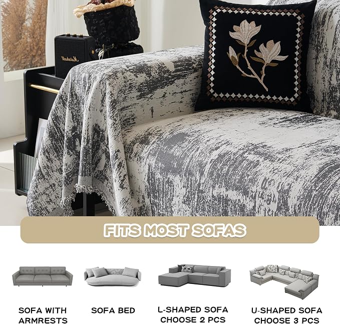 MEETSKY Boho Couch Cover for Dogs Washable Couch Sofa Protector for Love seat Sofa with Cats Friendly, Abstract Geometric Jacquard Sofa Covers Soft Modern Sofa Slipcovers, 71" X102", Deep Grey - Image 7