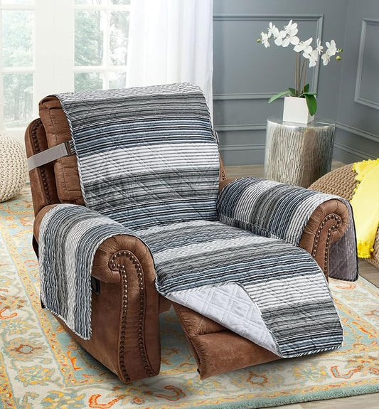 Brilliant Sunshine Multi Grey Stripes Couch Recliner Cover, 26" seat | Non Slip Sofa Cover, Quilted Furniture Protector, Washable Reclining Chair Slipcover for Pets, Dogs by BrilliantSunshine