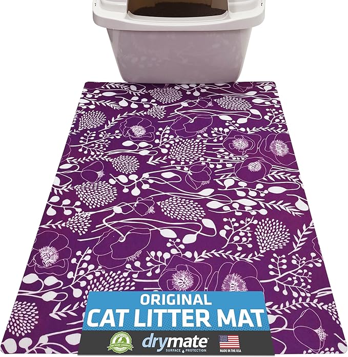 Drymate Cat Litter Box Mat, Litter Trapping Mat, Purple, 20x28 | Waterproof, Urine-Proof, Absorbent, Machine Washable, Soft on Paws, Contains Mess, Protects Floors, Kitten Supplies, USA Made by Drymate