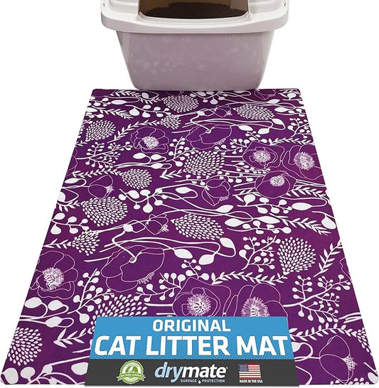 Drymate Cat Litter Box Mat, Litter Trapping Mat, Purple, 20x28 | Waterproof, Urine-Proof, Absorbent, Machine Washable, Soft on Paws, Contains Mess, Protects Floors, Kitten Supplies, USA Made by Drymate