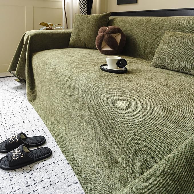 ROOMLIFE Non Slip Waterproof Couch Cover Sofa Covers for 3 Cushion Couch Washable, Furniture Protector Sofa Couch Cover for Dogs, Soft Sofa Slipcover, Couch Throw Blankets (Green 71''X150'') - Image 6