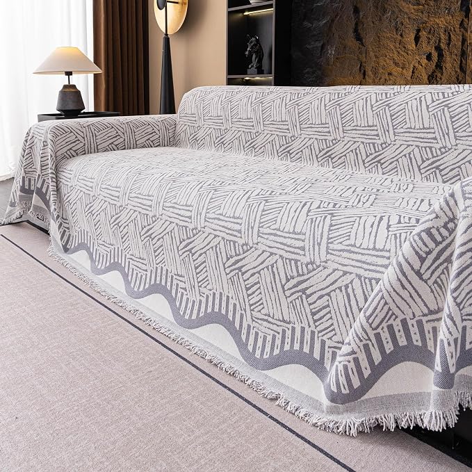 ROOMLIFE Couch Cover 3 Cushion Sofa, Washable Non Slip Furniture Sofa Protector Cover, Soft Chenille Sofa Slipcovers Sectional L Shape Dogs Couch Cover Throw Blanket with Tassels 71''X150'' - Image 8