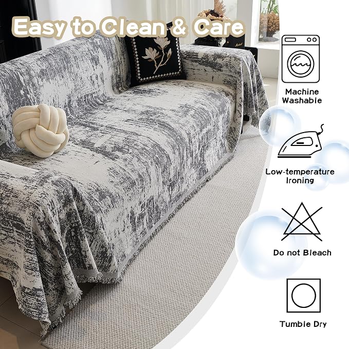 MEETSKY Oversized Couch Cover for Sectional Sofa Set Abstract Geometric Chenille Sofa Cover Washable for Pet Friendly, Couch Cover 3 Seat Couch Protector Multi-Use Blanket, 91"x150", Deep Grey - Image 8