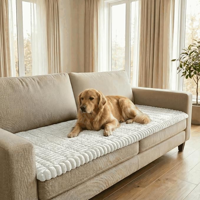 Non-Slip Sectional Couch Covers, Washable Pet Friendly Furniture Protector for Dogs Cats, Soft Thick Slipcover for L-Shaped Sofa (Sold by Piece, Not Set) (White, 27.6"x27.6") by CURUYAN