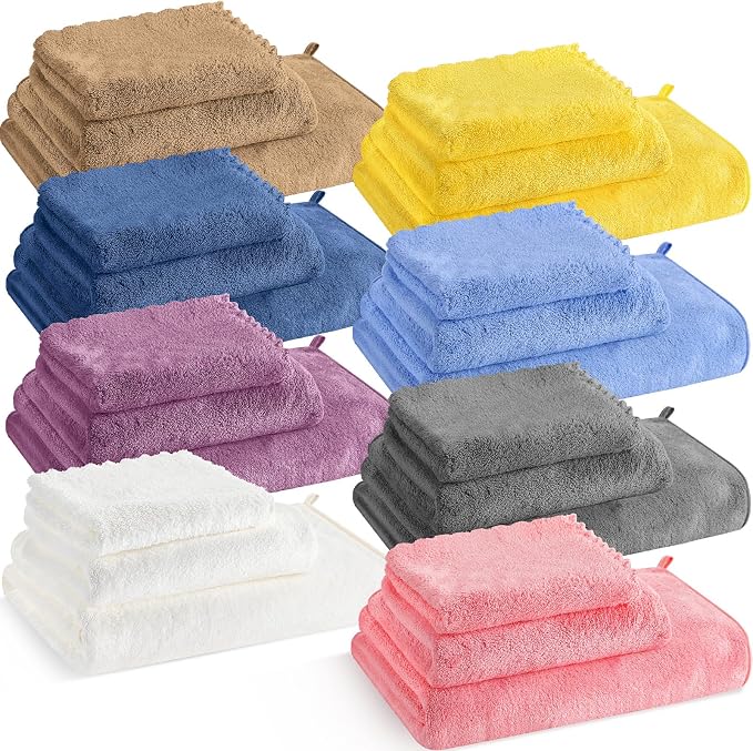 24 Pcs Bathroom Towel Set Bath Towels Bulk Include Hand Towels Washcloths Bath Towels Set Microfiber Coral Velvet Absorbent Towels for Bath Fitness, Bathroom, Sports, Yoga, Travel (Multicolor) by Mixweer