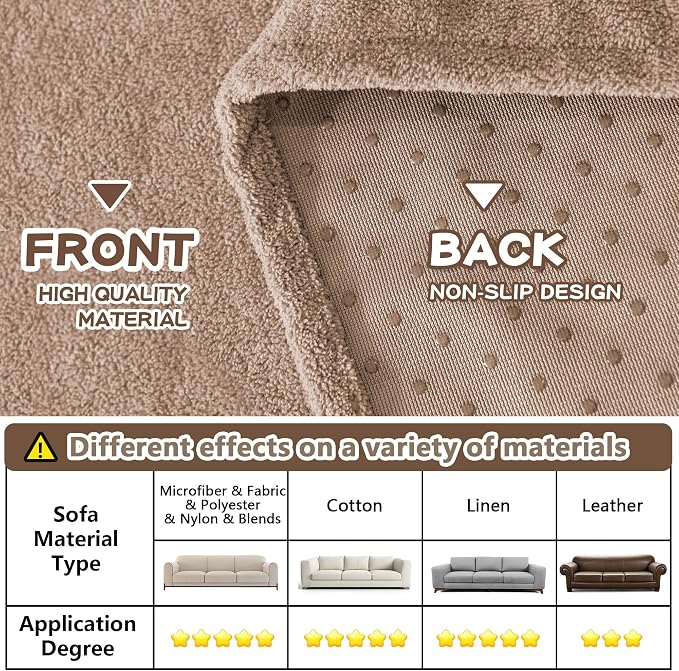 MYSKY HOME Armchair Couch Cover, Sofa Covers Washable Couch Covers for Dogs Sofa Cover Sofa Slipcovers Non Slip Furniture Protector Cover, Soft Thick Sofa Throws, 71" x 91", Khaki - Image 5