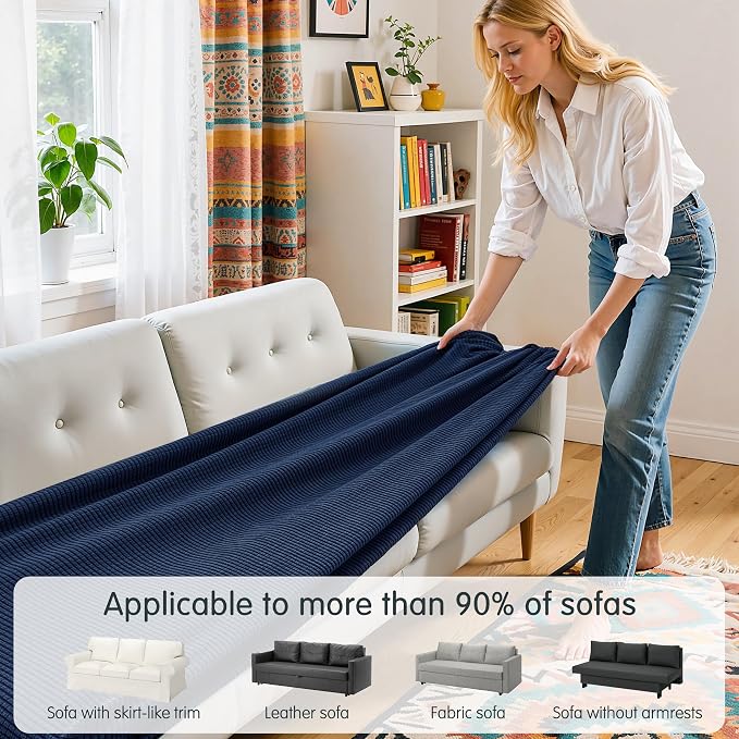 Hokway Couch Cushion Covers Stretch Cushion Covers Sofa Seat Cushion Slipcover Cushion Protector(DarkBlue, Large) - Image 4