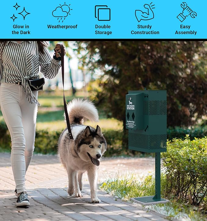 Compact Dog Waste Station Rectangular Trash Can, Green, 38.4" L x 13" W x 3.77" H - Image 3