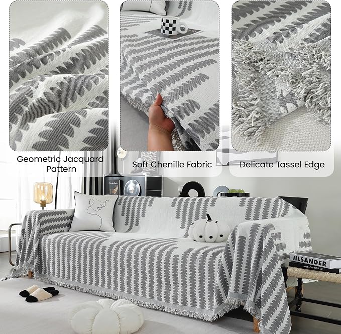 Couch Covers for Sectional Sofa, Washable Thick Chenille Sofa Covers for 2 Cushion, Multi-Use Sofa Slipcover for Dogs Pets, Reversible Modern Furniture Protector(71" x 134", Grey) - Image 4