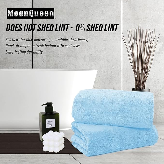 MOONQUEEN 2 Pack Premium Bath Towel Set - Quick Drying - Microfiber Coral Velvet Highly Absorbent Towels - Multipurpose Use as Bath Fitness, Bathroom, Shower, Sports, Yoga Towel (Aquamarine) - Image 3