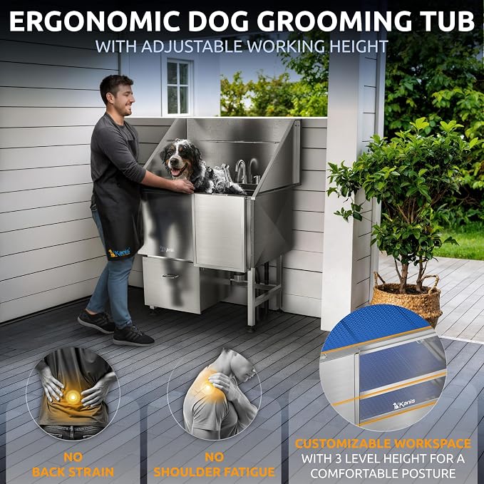 KANIS Professional Dog Washing Station 304 Stainless Steel Pet Wash Sink | Grooming Bathtub w/Shower, Floor Grates and Storage for Large, Medium & Small Pets - Image 5