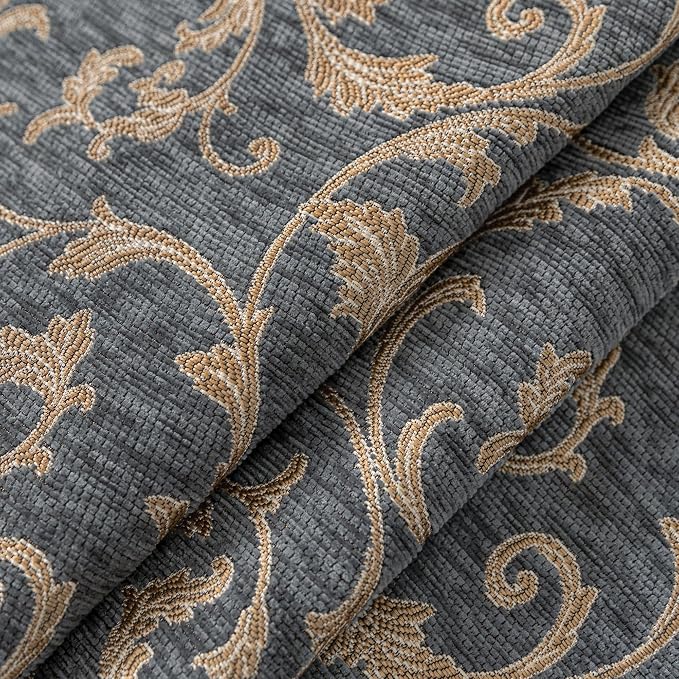 Loom and Mill Chenille Jacquard Sofa Covers, Blue-Grey+Khaki, 71"x118" | Elegant Acanthus Sofa Throw Cover with Tassels for 2-3 Cushion Couch, Sectional Couch Cover Sofa Slipcover for Dogs Pets - Image 6