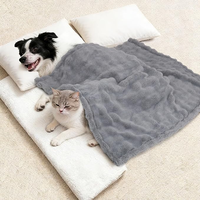 Dog Blankets Washable Pet Blanket - Fluffy Fuzzy Cat Puppy Blanket with Premium 300GSM 3D Fleece Bubble for Pet Kitten Doggy, Grey, 40x60IN - Image 8