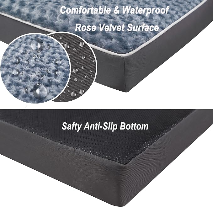 Grey 42''x30''x4 Big XL Orthopedic Rose Plush Cover Dog Bed | Soft, Waterproof, Egg Foam, Pet Crate Beds Mat, Kennel Pads, Removable Washable Cover,Non-Slip Bottom,Anti-slip oxford fabric - Image 5