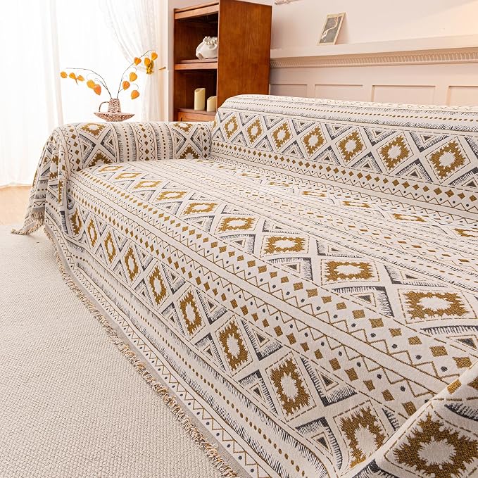 ROOMLIFE Couch Cover 3 Cushion Sofa, Washable Non Slip Furniture Sofa Protector Cover, Soft Chenille Sofa Slipcovers Sectional L Shape Dogs Couch Cover Throw Blanket with Tassels 71''X118'' - Image 3