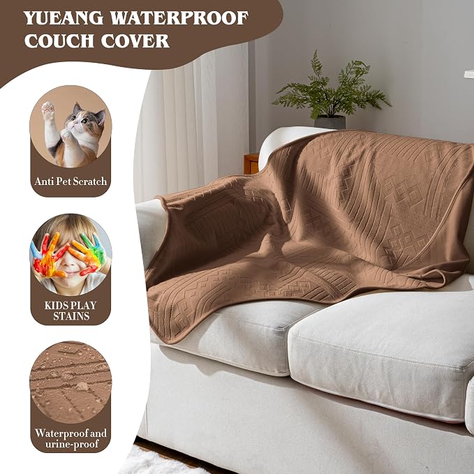Waterproof Recliner Chair Cover - Washable Double-Sided Velvet and Pattern Reversible Cover for Couch, Bed, Sofa Protection for Dogs, 30x40in/Brown - Image 6