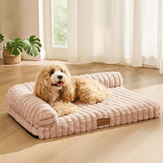 Orthopedic Calming Medium Dog Bed Pet Sofa Bed 30''X20'' Beige | 2-Sided Pet Couch Medium Size Dog, Soft Egg-Crate Foam Dog Mat, Waterproof Removable Washable Cover, Nonskid Bottom Cat Bed by Unknown
