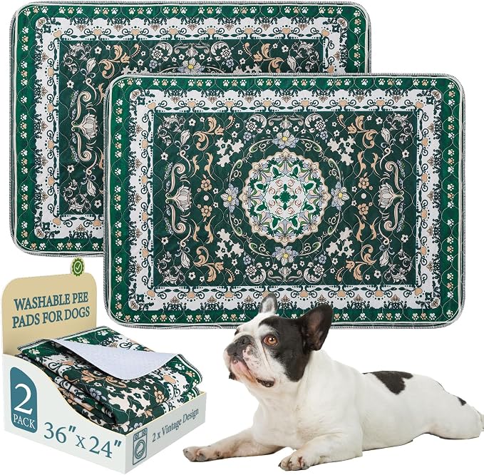Homimp Washable Pee Pads for Dogs, 2 Pack Reusable Puppy Pads Waterproof, Absorbent and Leakproof Dog Pee Pads, Non Slip Puppy Training Pads, Pet Mat for Floor, Crate, Couch, Whelping,Green, 24"x36" by HOMIMP