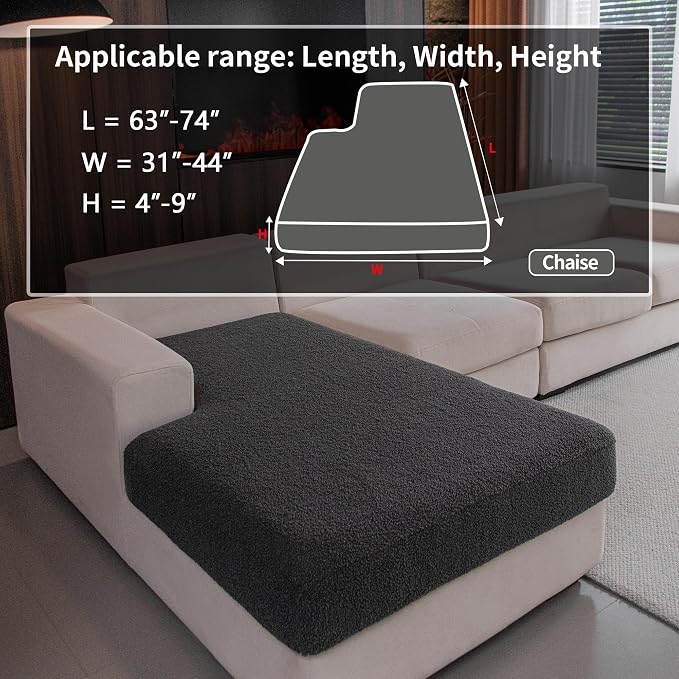 OHSIO Couch Cushion Covers for Sectional Sofa, Stretch Soft Sofa Slipcovers Washable Wear-Resistant Universal Furniture Protector for Living Room(1 Piece Chaise Cover, Dark Gray) - Image 2