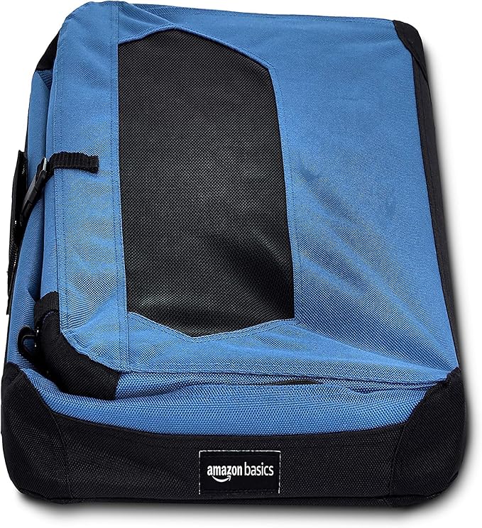 Amazon Basics Portable Soft Pet Dog Crate Carrier Kennel, Foldable, Washable, Up to 25 lbs, 26 x 18 x 18 inches, Blue