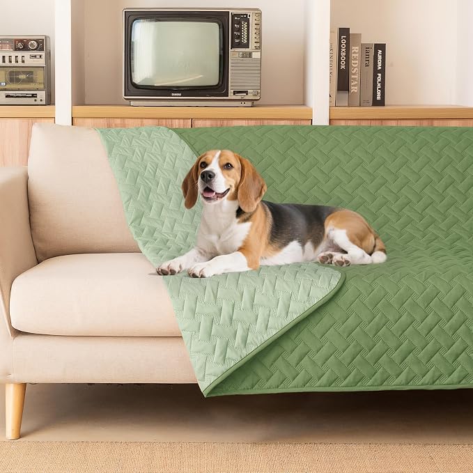 gogobunny 100% Double Sided Waterproof Dog Blanket Soft Pet Bed Cover Reversible Protect Furniture Couch Sofa Car for Puppy Cat Kids (Dark Green/Light Green, 82x102 Inch (Pack of 1)) by gogobunny