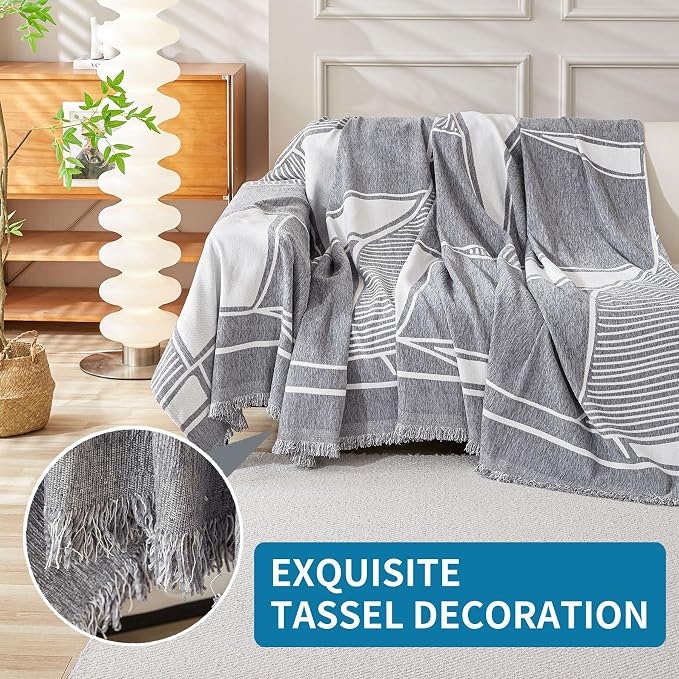 HAOMAIJIA Non Slip Couch Cover Sofa Covers for 2 Cushion Couch Washable sectional Couch Covers for Dogs pet Furniture Protector Couch Cover Blanket for Living Room (Grey-Cream, 71"x102") - Image 6