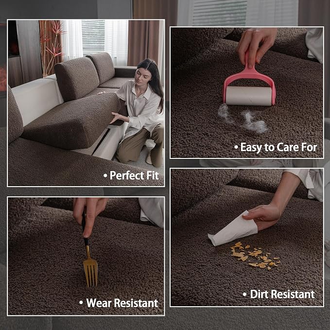 OHSIO Couch Cushion Covers for Sectional Sofa, Stretch Soft Sofa Slipcovers Washable Wear-Resistant Universal Furniture Protector for Living Room(3 Seaters Covers, Brown) - Image 3