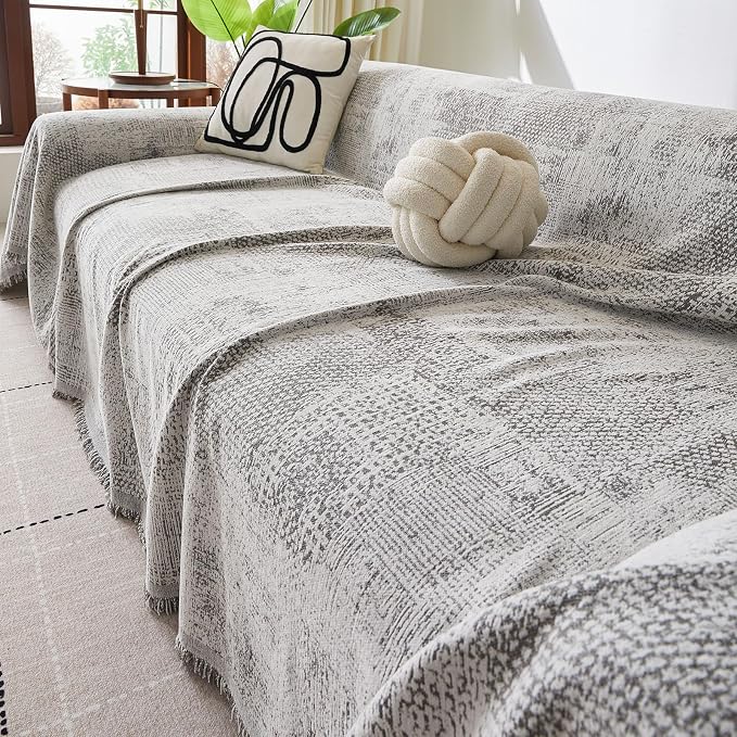 ROOMLIFE Couch Cover 3 Cushion Sofa, Washable Non Slip Furniture Sofa Protector Cover, Soft Chenille Sofa Slipcovers Sectional L Shape Dogs Couch Cover Throw Blanket with Tassels 71''X134'' - Image 5
