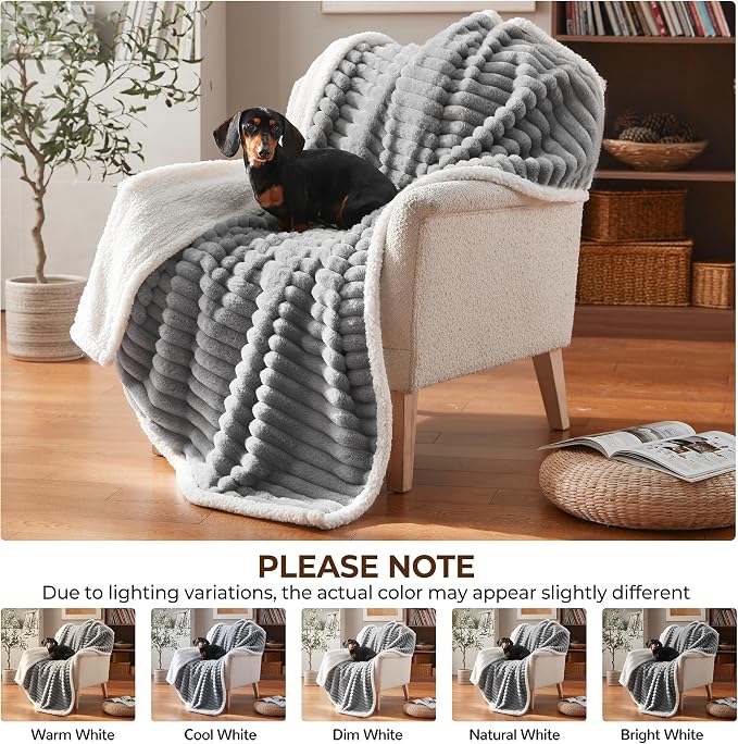 Waterproof Dog Blanket for Extra Large Dogs, Soft Corduroy Fleece Pet Blanket Washable, Dual-Sided Cat Blankets for Furniture Protection, Cozy Calming Couch Blanket, 60"x80", Grey - Image 8
