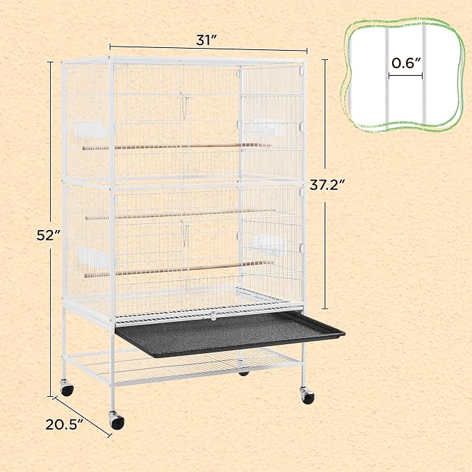 Yaheetech 52inch Bird Cage Extra Large Parakeet Parrot Cage for Lovebird Cockatiel Conure Finch with Rolling Stand White - Image 3
