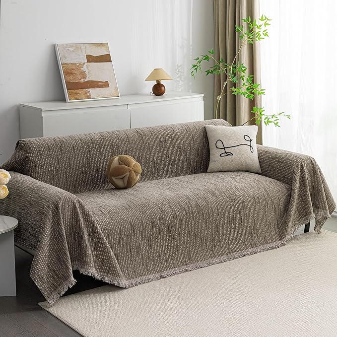 MYSKY HOME Couch Covers for 3 Cushion Couch Sofa, Sectional Couch Cover L Shape Chenille Couch Cushion Covers for Pets, Furniture Protector Cover for Dogs, Kids, 91"X150", Sand by MYSKYHOME