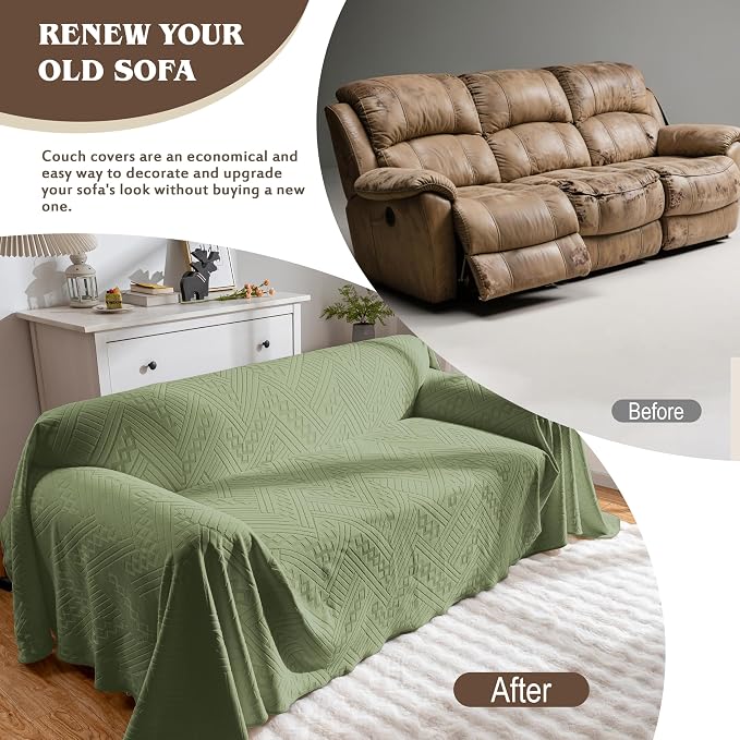 Waterproof Couch Cover, Reversible, Pet-Friendly, Washable and Anti-Slip Couch Covers for Sofa Protection with 4 Cushions, Sofa Slipcovers for Dogs and Cats (71×150in/Green) - Image 4