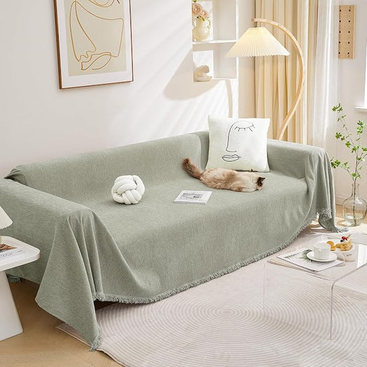 MEETSKY Green Sofa Covers for Dogs - 2 Cushion Chenille Slipcover for Sectional L-Shaped Couch - Pets Protector Furniture Cover, 71" x 134", Sage Green by MEETSKY
