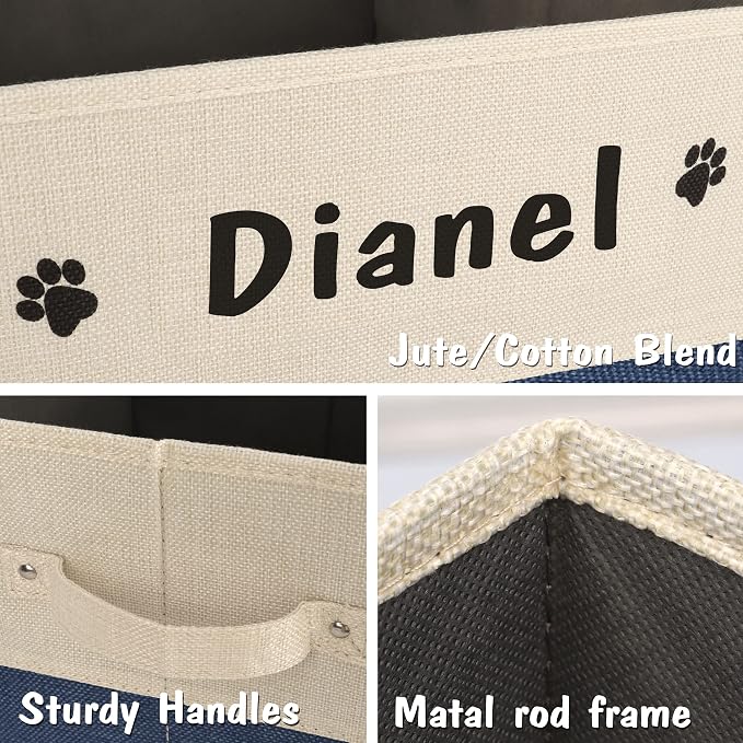 PET ARTIST Large Dog Toy Basket, Custom Toy Bin Box Personalized with Pet's Name, Collapsible Pet Storage Baksets With Handle for Toys,Blankets,Accessories- Navy Blue - Image 9