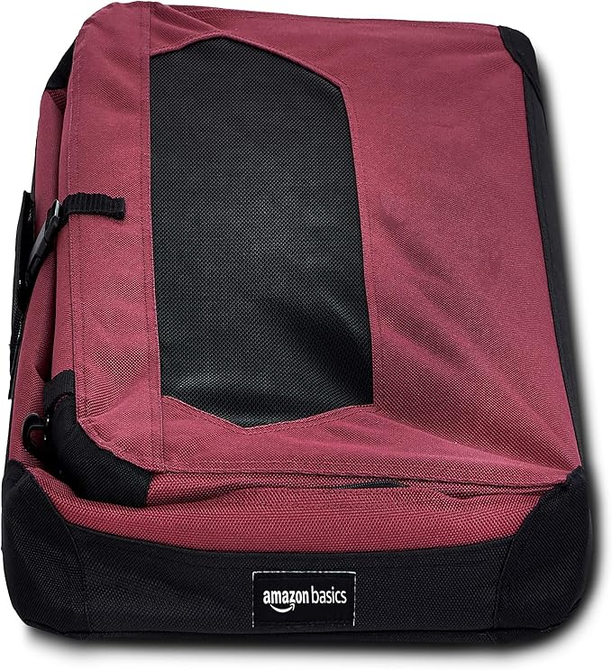 Amazon Basics Folding Portable Soft Pet Dog Crate Carrier Kennel, 26 x 18 x 18 inches, Red