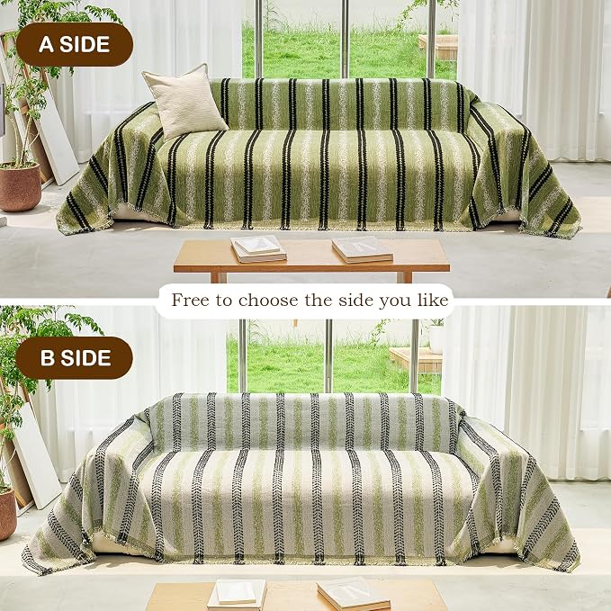 VANJOROY Couch Cover for 3 Cushion,Washable Couch Covers for Dogs Pets, Sofa Slipcovers Sectional Sofa L-Shape, Chenille Couch Cover for Sofa Cover Furniture Protector with Tassel,71"x 134" Green - Image 9