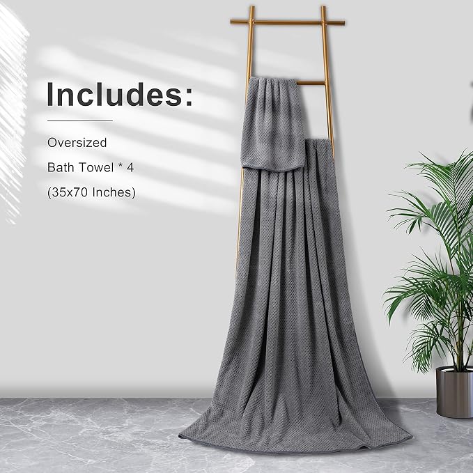 Extra Large Bath Towel Sheet Set 35x70 Inches - Oversized Highly Absorbent Towels Set,Jumbo Microfiber - Quick Dry, Lightweight,Super Soft for Bathroom,Hotel,SPA,Pack of 4 (Gray) - Image 6